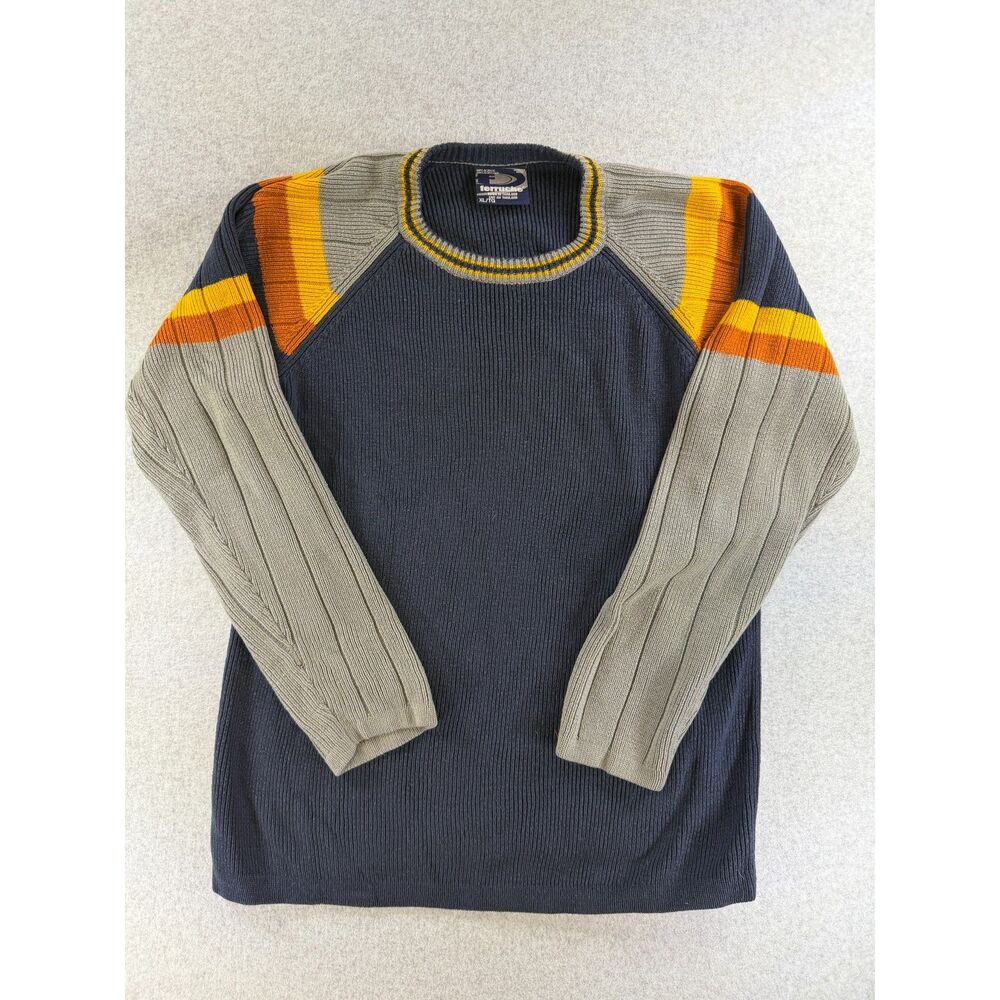 Ferruche Men’s XL Ribbed Colorblock Crew Neck Sweater Navy Gray 3289